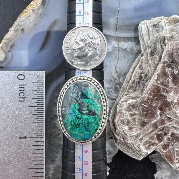 Sterling Silver Southwestern Style Oval Azurite Decorated Ring Size 7 For Women - Picture 9 of 10